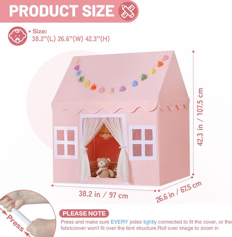 Kids Play Tent Indoor: with Mat, Tassel Garland - Pink Girls Tent Playhouse Kids Toys for Boy Girl Birthday Gift for Kids