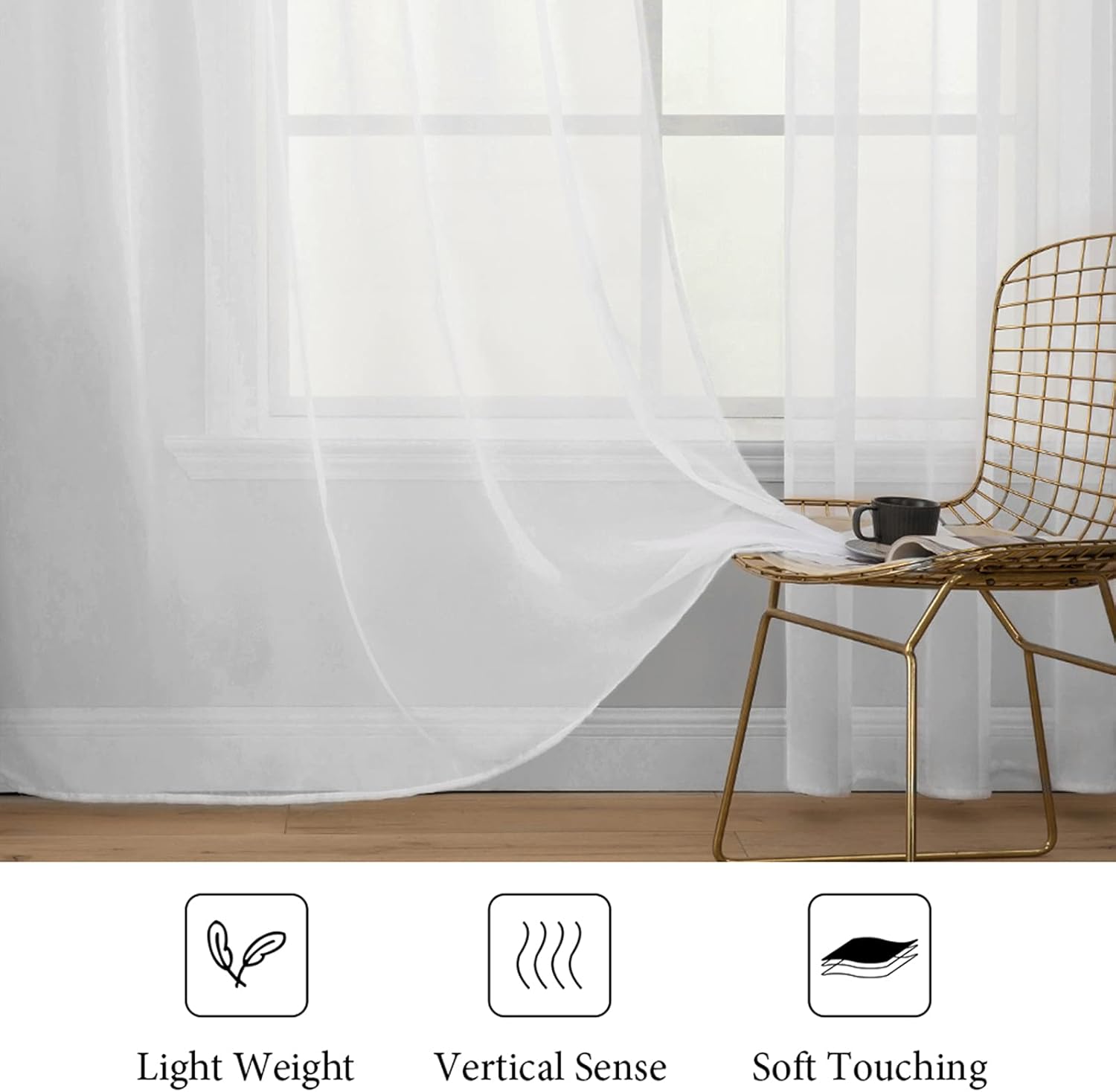 MIULEE Short White Sheer Curtains 45 Inches Long, 54 X 45 Inches, 2 Panels