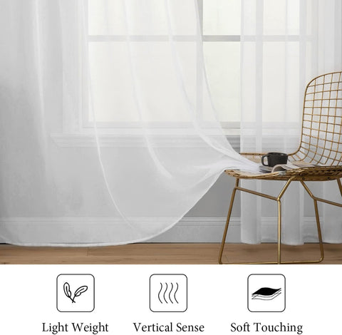 MIULEE Short White Sheer Curtains 45 Inches Long, 54 X 45 Inches, 2 Panels