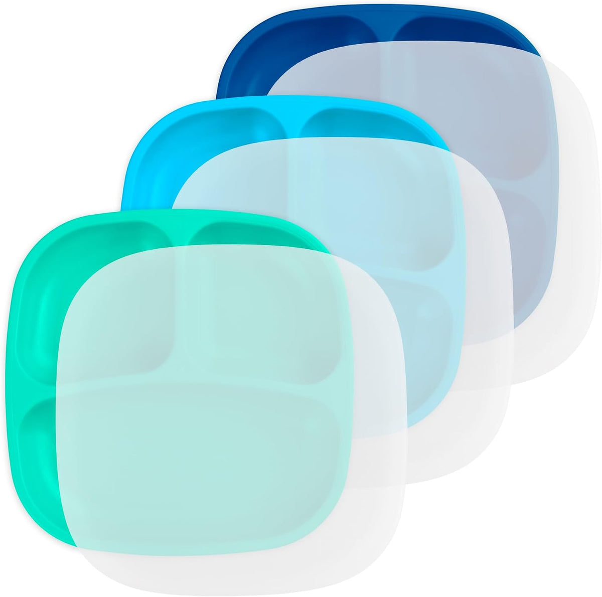 Re-Play Divided Toddler Plates Set of 3 - Deep-Walled 3 Compartment Kids Plates for Picky Eaters - Dishwasher & Microwave Safe - BPA-Free - Made in USA, A True Blue