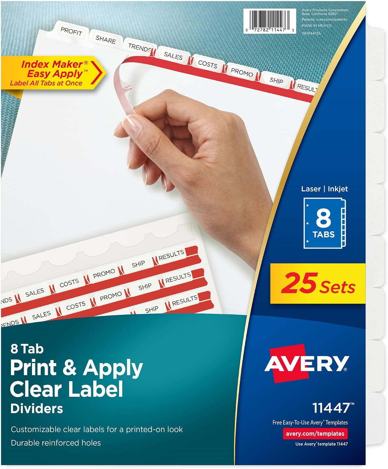 Avery Index Maker Clear Label Dividers, 8-Tab, White, 25 Sets
