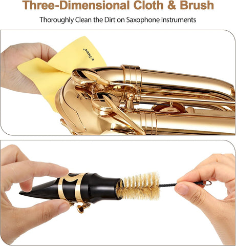 Saxophone Cleaning Cloth Kit, for Alto Tenor Soprano Sax and Other Wind & Woodwind Instruments, Including 1 * Cleaning Cloth and 1 * Mouthpiece Brush