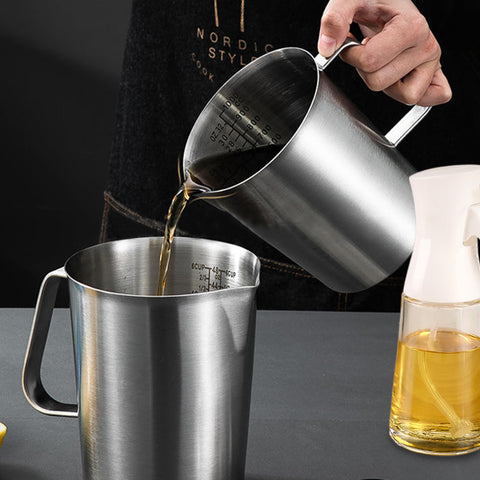 Stainless Steel Measuring Cups 34 Oz Liquid Measuring Cups ML/Ounce Scale Metal Measuring Cups with Lid Induction/Gas Stove Heating for Kitchen, Liquid Measuring Cups
