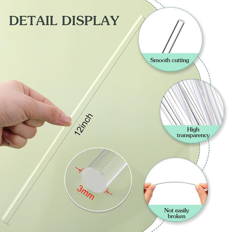 Zopeal 200 Pcs Acrylic Lollipop Stick Cake Pop Rod, 12 x 0.12 Inches, Clear
