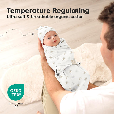 3pk Organic Swaddles for Newborns Girls, Boys & Hats (Shifts, 0-3M)