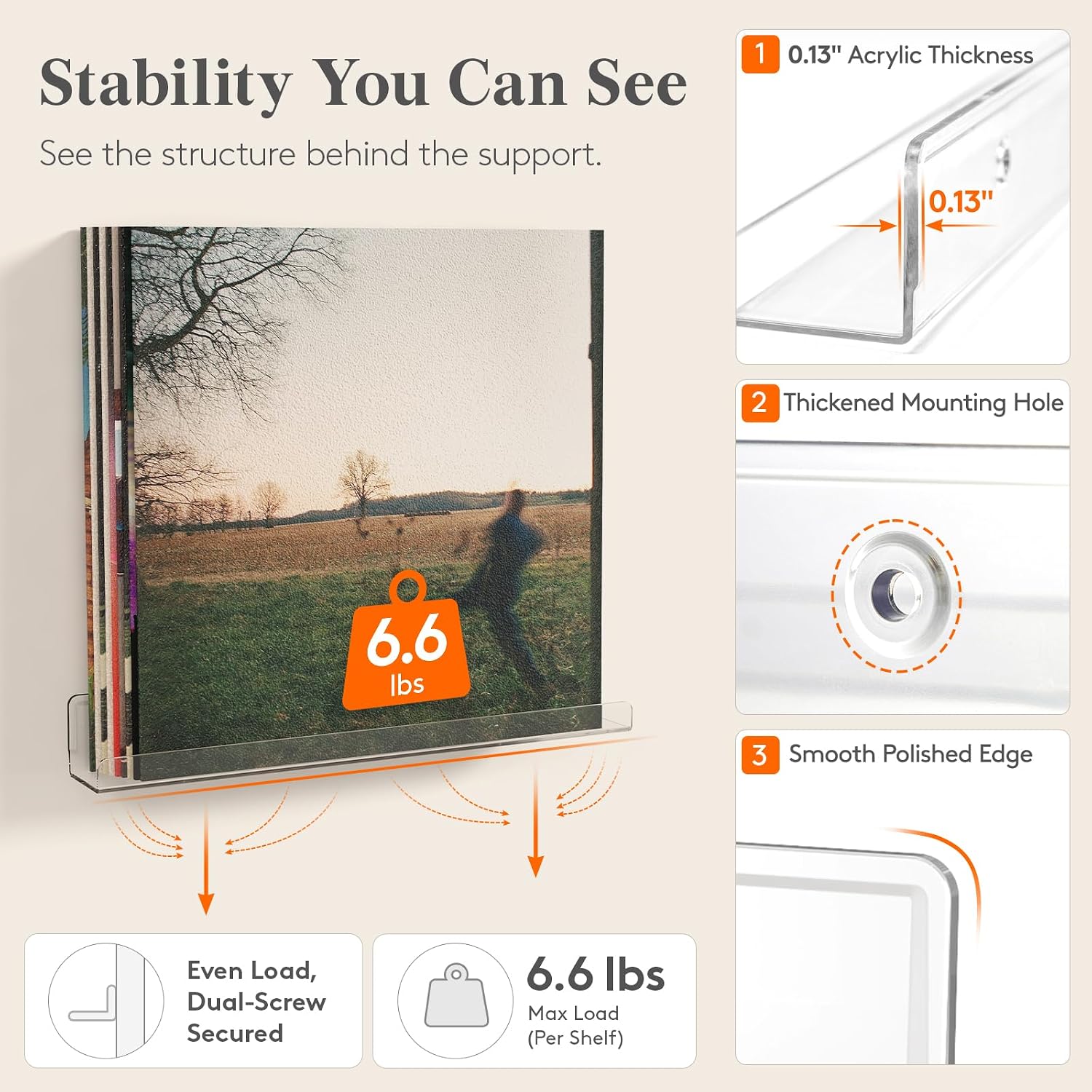 Lifewit Narrow Acrylic Floating Shelves for Vinyl Record 12", Clear 4 Pack