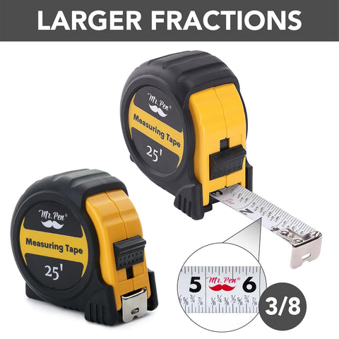 Mr. Pen- Retractable Tape Measure 25 ft, Yellow, Easy Read