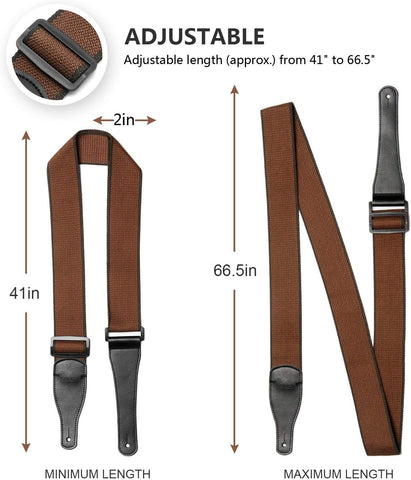 BestSounds Acoustic Guitar Strap, Soft Cotton & Leather Ends Strap for Electric & Bass Guitars come with 1 Button & 2 Locks