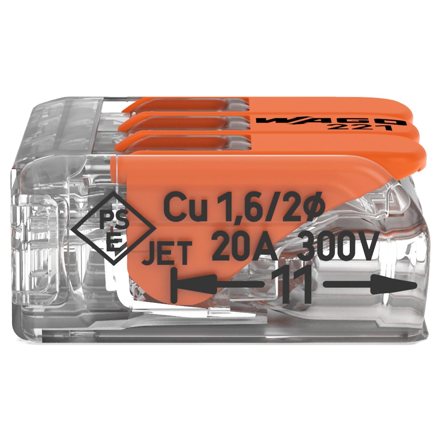 221-413 | WAGO Lever-Nuts® Splicing Connector | for Solid and Stranded Conductors | 3-Conductor with Operating levers | 24-12 AWG | Transparent housing | [Box of 50 Pieces]