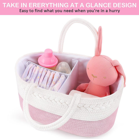 ABenkle Baby Diaper Caddy Organizer, Cotton Rope Nursery Storage Basket