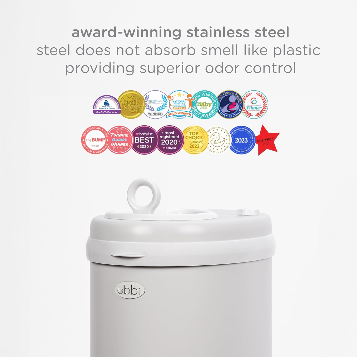 Ubbi Stainless Steel Diaper Pail, No Special Bags, Odor-Locking, Gray