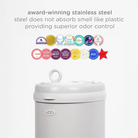 Ubbi Stainless Steel Diaper Pail, No Special Bags, Odor-Locking, Gray