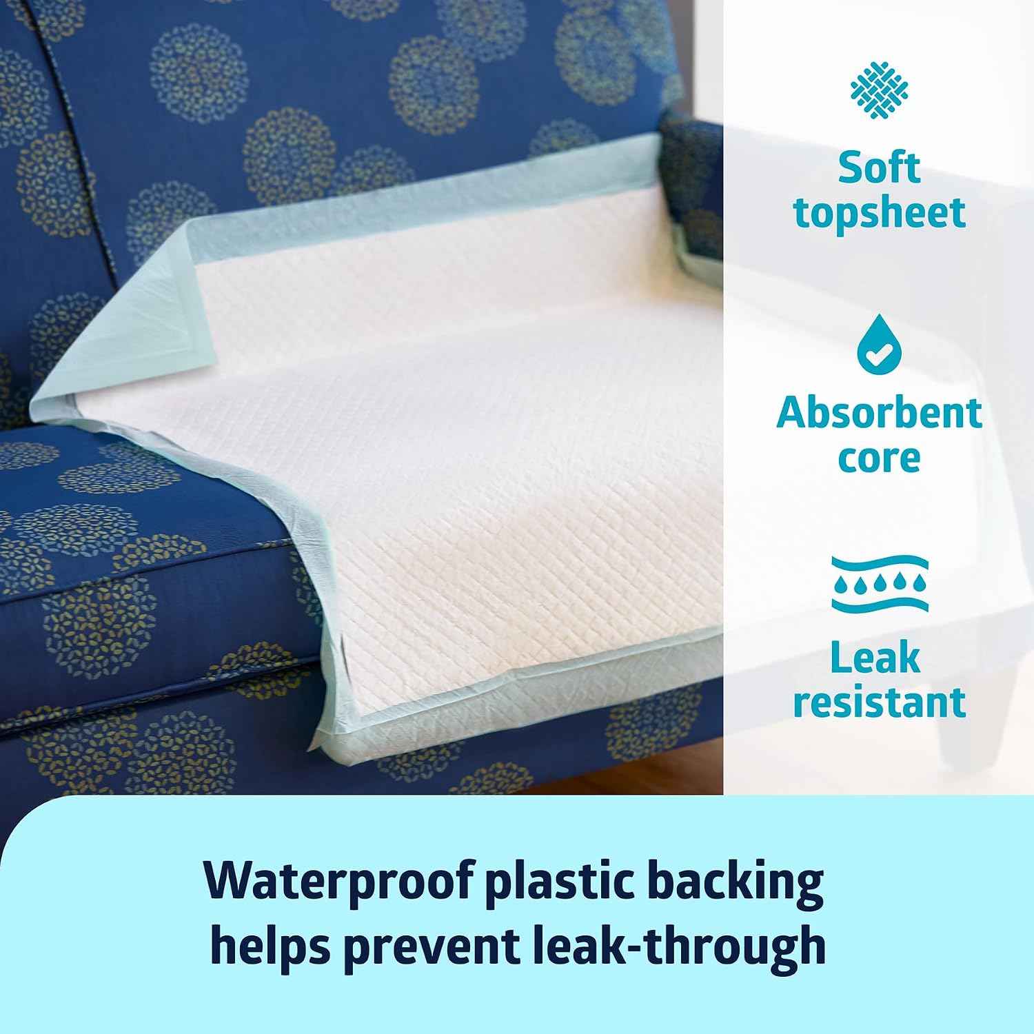 Medline Super Absorbent Underpad, 36" x 36", 50 Count, Extra Large Disposable Incontinence Pads, Protective Bed Pads, Chucks, For Kids, Adults, Elderly, Furniture & Surface Protection Pee Pad