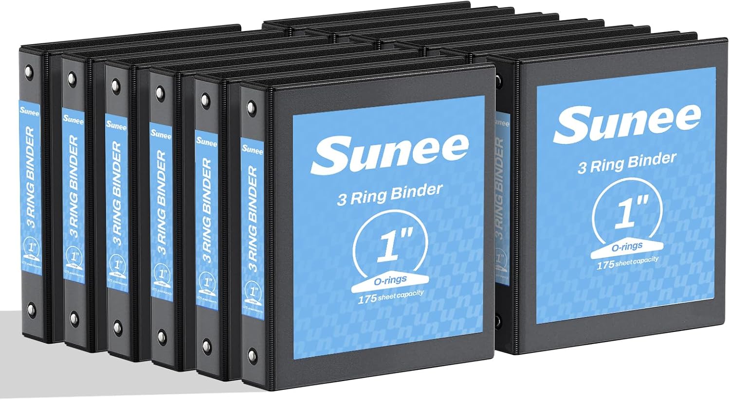SUNEE 3 Ring Binders 1 Inch 12 Pack, Clear View Three Ring PVC-Free (Fit 8.5x11 Inches) for School or Office Supplies, Black