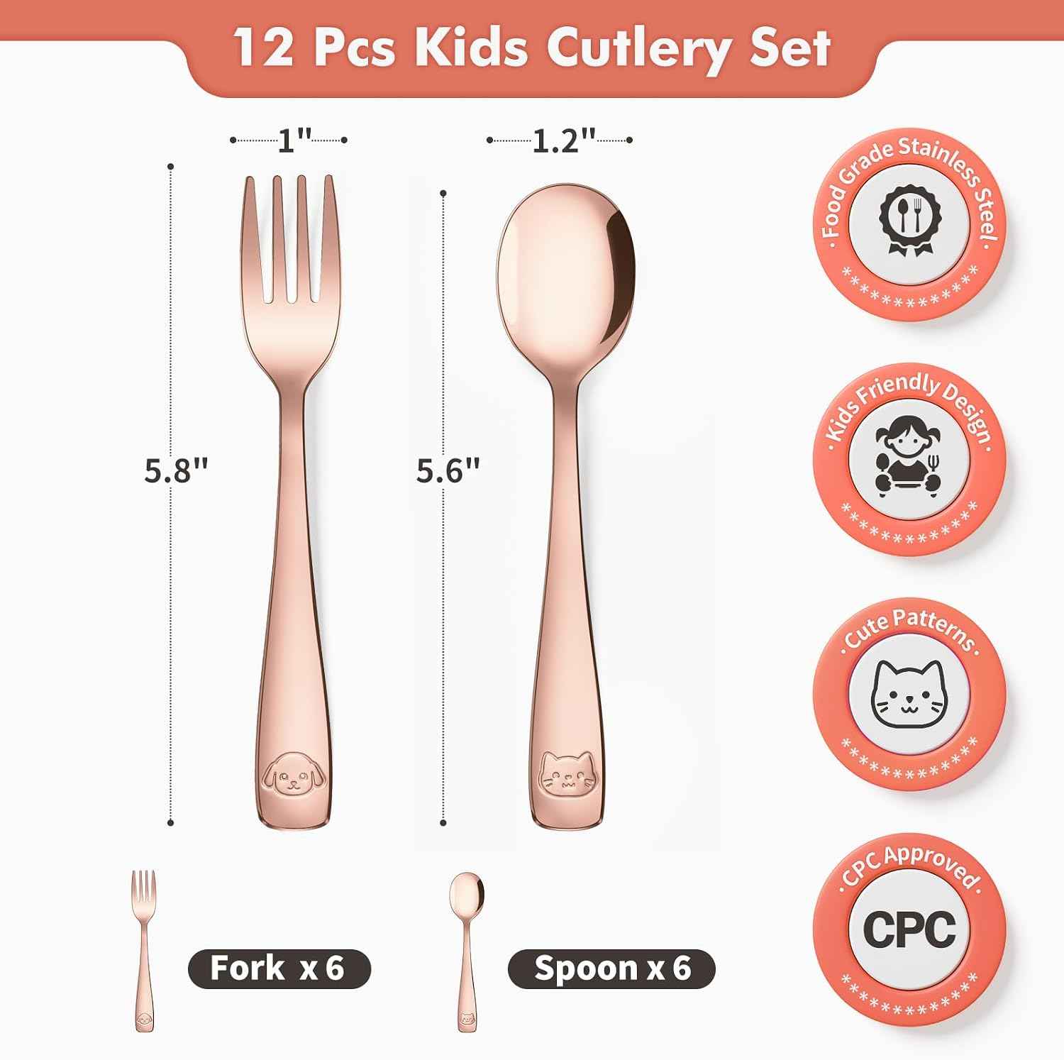 DRKIO 12Pcs Stainless Steel Toddler Utensils Small Metal Kids Silverware