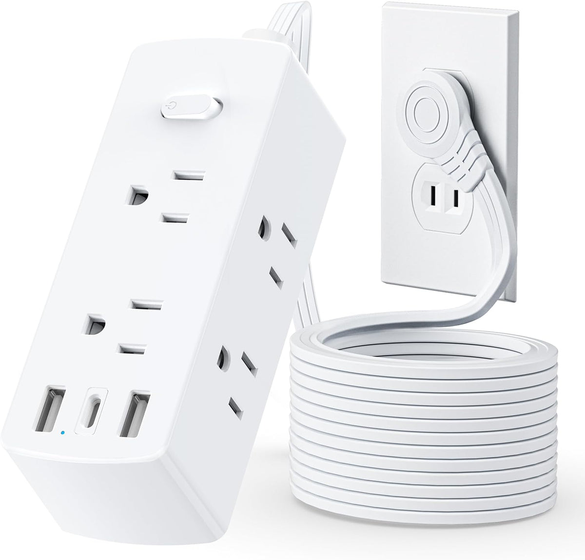 2 Prong Flat Plug Power Strip, Olcorife 2 Prong to 3 Prong Outlet Adapter, 5 FT Flat Extension Cord with 6 Outlets 3 USB Ports(1 USB C), US to Japan Plug Adapter