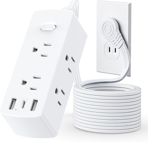 2 Prong Flat Plug Power Strip, Olcorife 2 Prong to 3 Prong Outlet Adapter, 5 FT Flat Extension Cord with 6 Outlets 3 USB Ports(1 USB C), US to Japan Plug Adapter