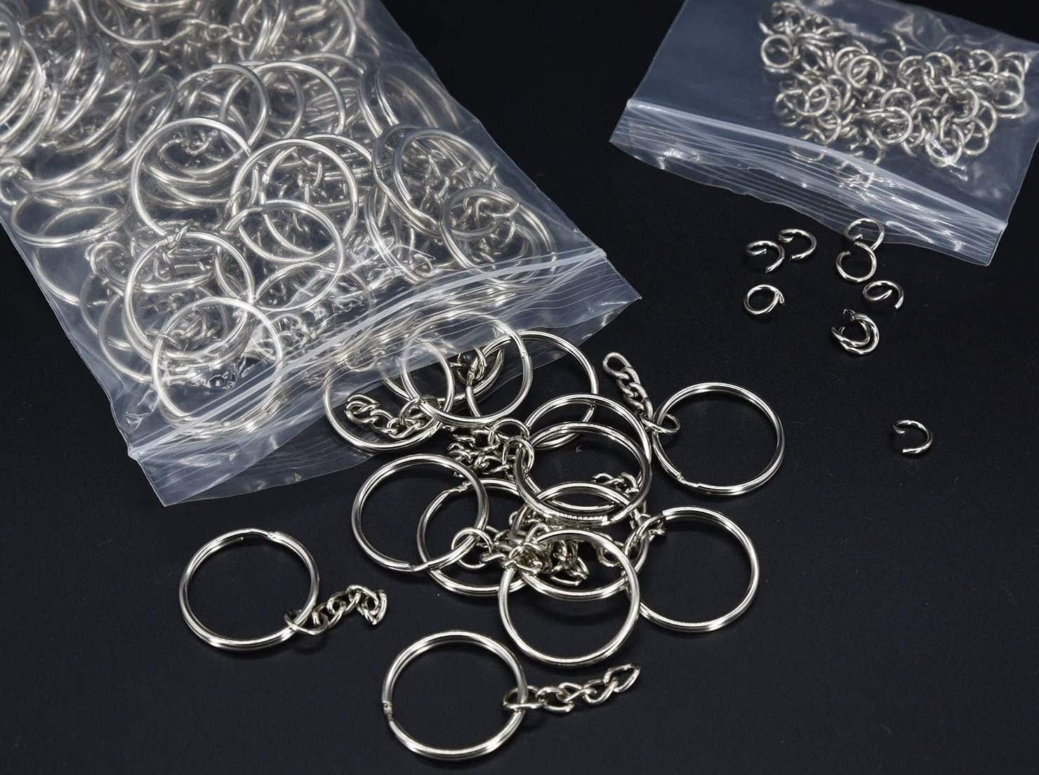 100Pcs Key Ring with Chain and Open Jump,1 inch Split Round Keychain Rings