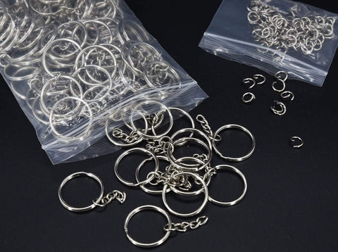100Pcs Key Ring with Chain and Open Jump,1 inch Split Round Keychain Rings