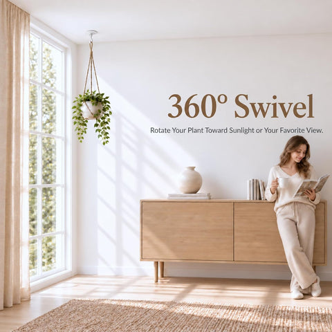 Adhesive Ceiling Hooks for Hanging Plants - 3lb 360° Swivel Ceiling Decor