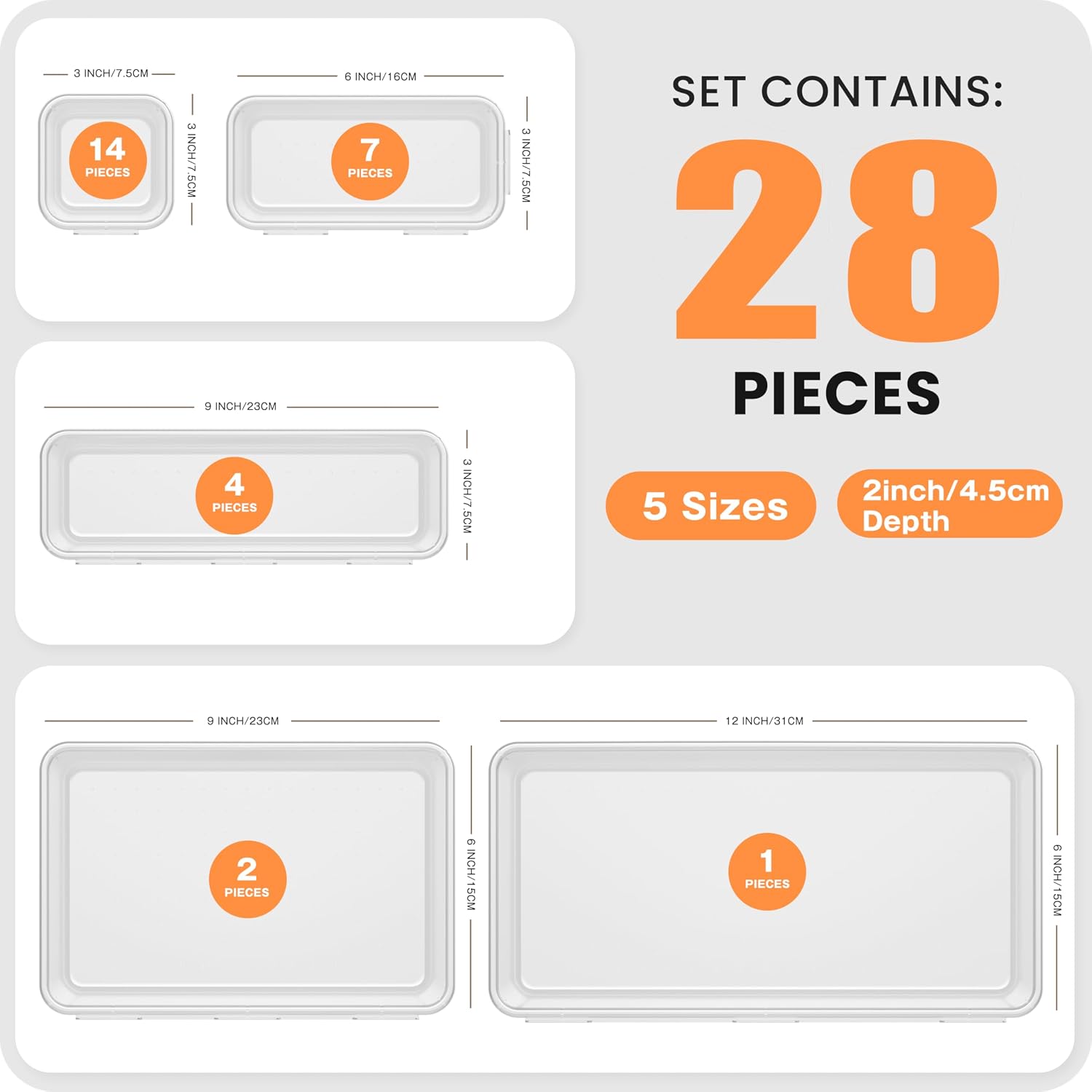 A-LuGei 【Military Grade】 Drawer Organizer, 【𝟱𝗦𝗶𝘇𝗲】 Makeup organizer, 【Holds 177 Items】 Bathroom Organizers and Storage, Organization and Storage, Desk Drawer Organizer for Vanity 【Clear】
