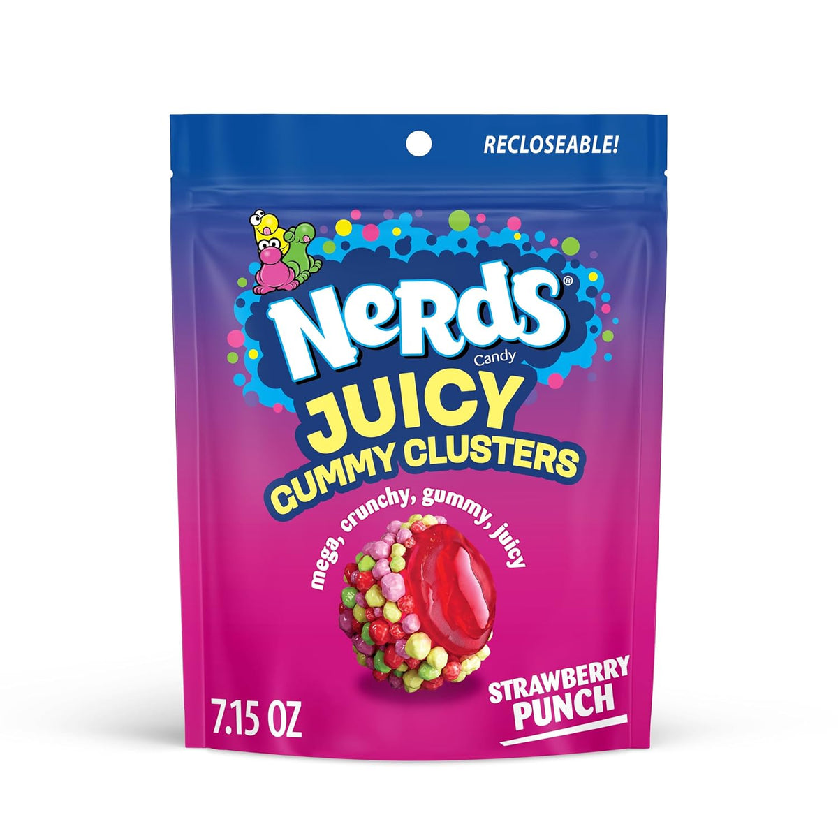 NERDS Juicy Gummy Clusters Strawberry Punch Candy, Stand-Up Bag, 7.15 oz