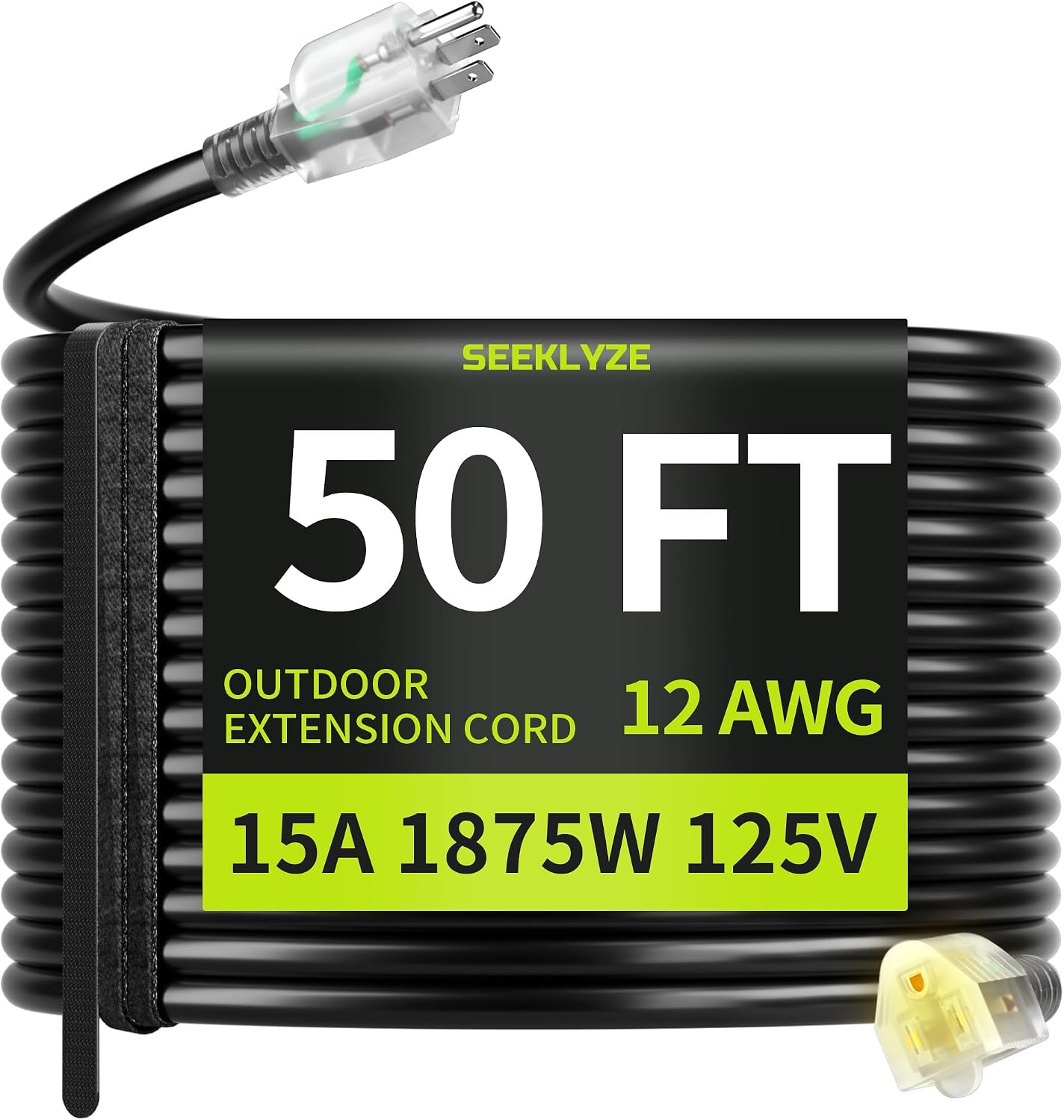 50 FT Extension Cord Heavy Duty, 12 Gauge Black 3 Prong Power Cord