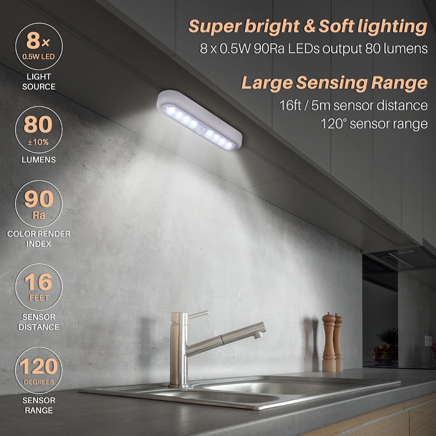 STAR-SPANGLED 7” Motion Sensor Lights Indoor AAA Battery, 3 Pack Cool White