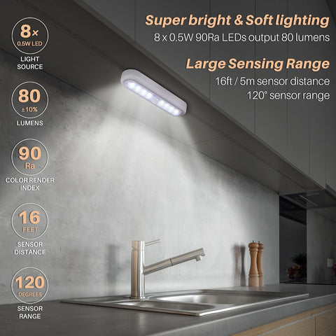 STAR-SPANGLED 7” Motion Sensor Lights Indoor AAA Battery, 3 Pack Cool White