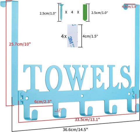 Kuhome Over The Door Towel Holder - Hooks & Rack for Bathroom, Robe & Beach Towels (Blue)