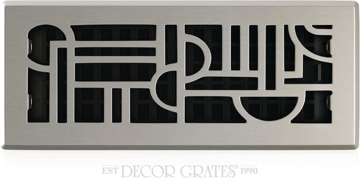 Décor Grates ADH412-NKL Art Deco Floor Register, 4x12 Inches, Brushed Nickel, 1 Pack