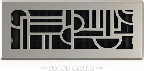 Décor Grates ADH412-NKL Art Deco Floor Register, 4x12 Inches, Brushed Nickel, 1 Pack