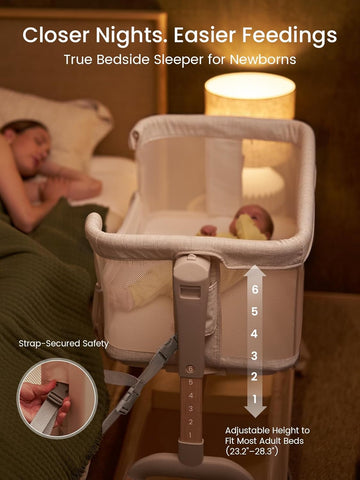 GROWNSY 5-in-1 Baby Bassinet Bedside Sleeper with Gentle Manual Rocking