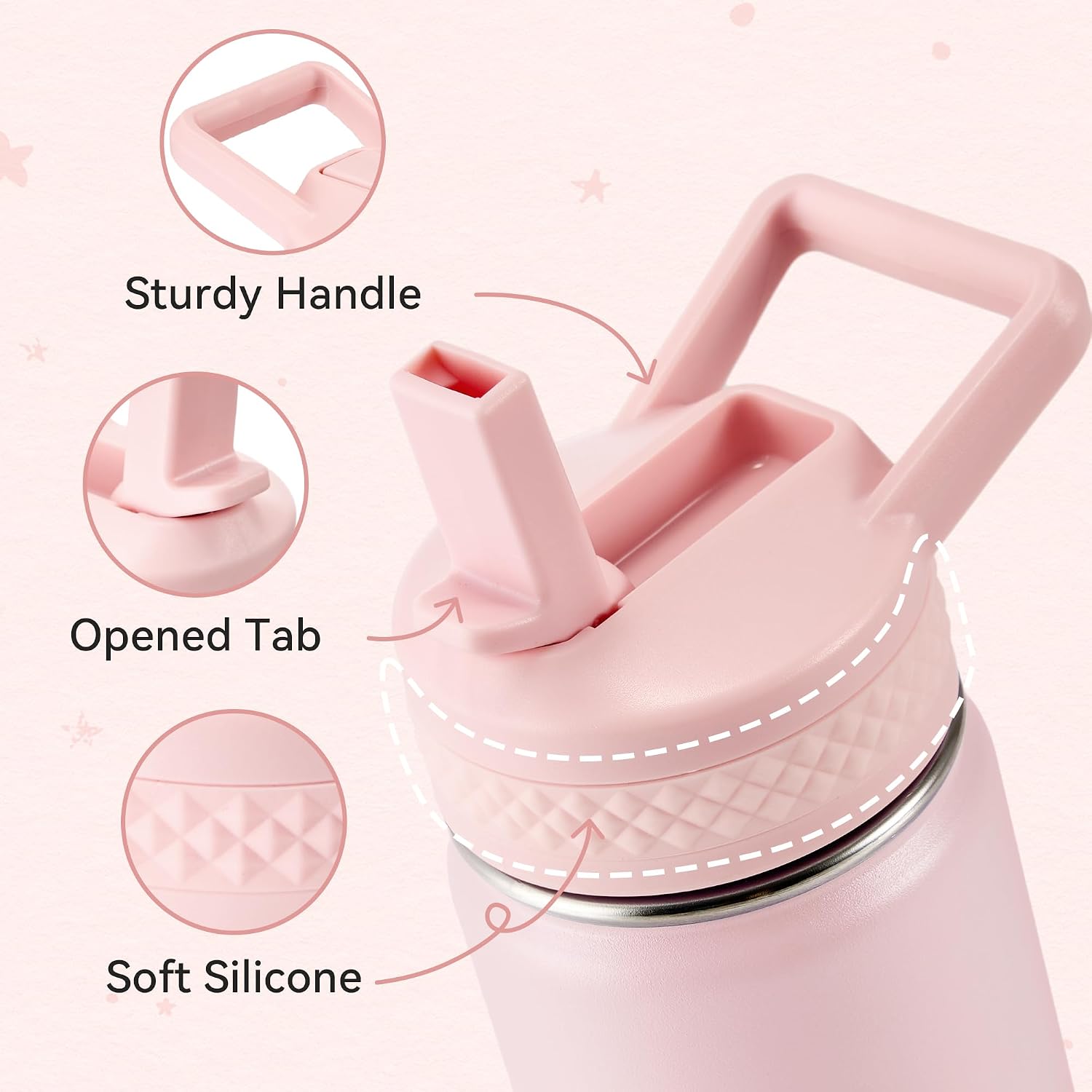 Fijinhom 12 oz Toddler Bottle, Kids Water Bottle for School Boys&Girls with Straws Lids, 304 Stainless Steel Vacuum Insulated Thermos, BPA-Free, Pink + Mint Green