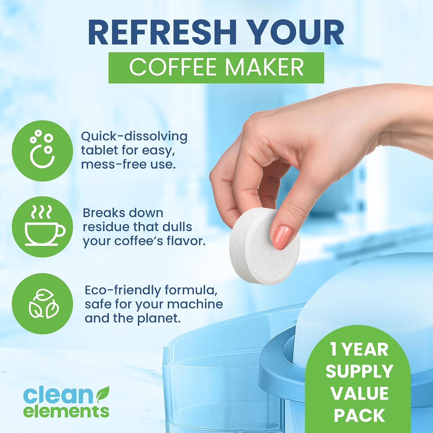 Coffee Maker Cleaner & Descaler Tablets for Coffee Pot & Machine, 24 Ct