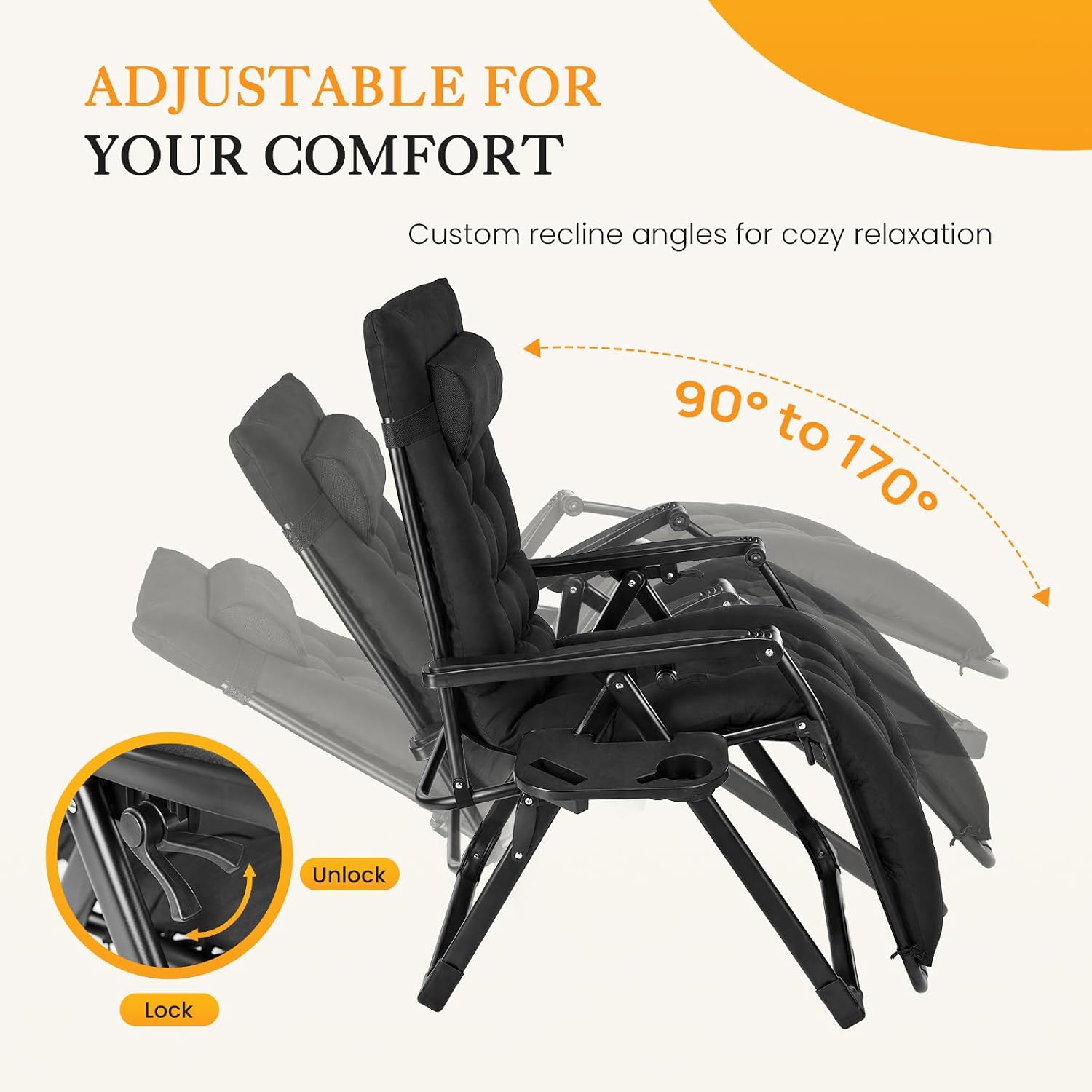 NEWBULIG Zero Gravity Chair, Folding Patio Recliner with Cup Holder Trays