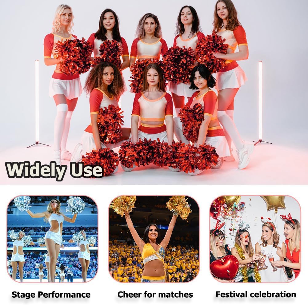 Hooshing 2/6/12PCS Pom Poms Cheerleading with Baton Handle Cheerleader Pompoms for Cheering Sports Games Dancing Party Team Spirit