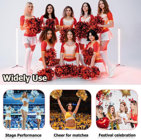 Hooshing 2/6/12PCS Pom Poms Cheerleading with Baton Handle Cheerleader Pompoms for Cheering Sports Games Dancing Party Team Spirit