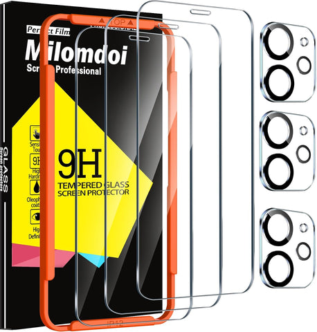 Milomdoi Screen Protector for Apple iPhone 12, Tempered Glass