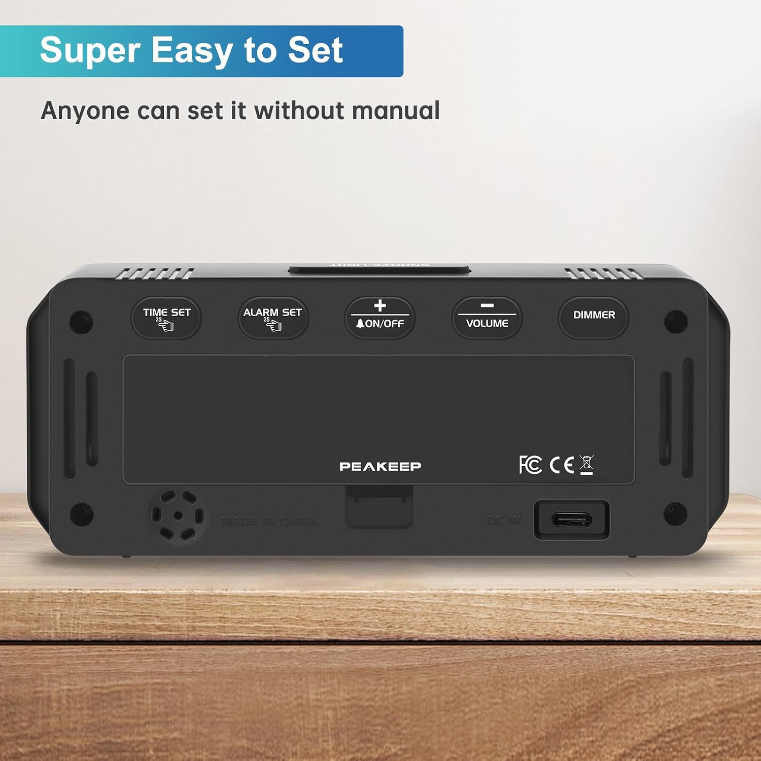 Peakeep Small Digital Alarm Clock for Bedroom, Large Number, Battery Backup