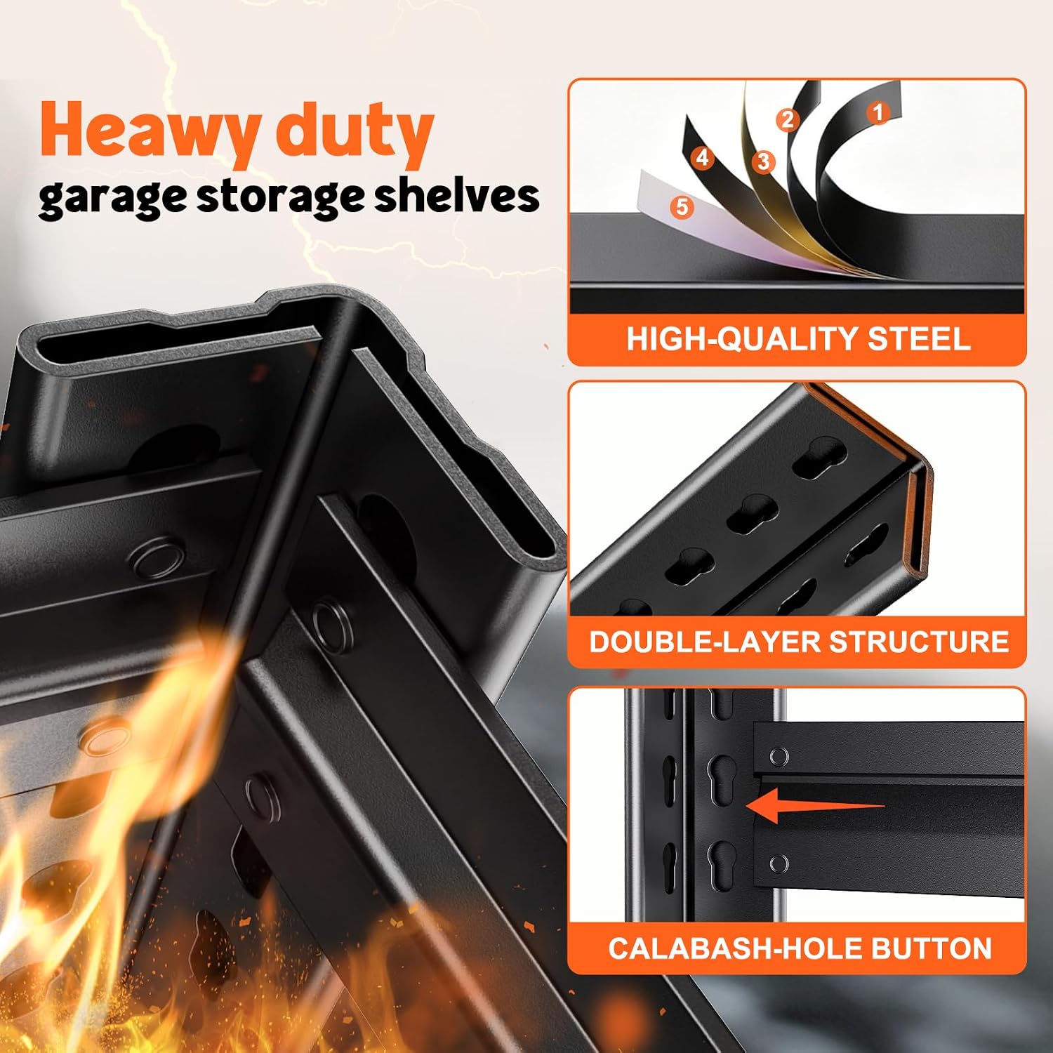 71.2''Heavy Duty Storage Shelves, 5-Tier Garage Shelving,Adjustable Metal Shelving Unit,5T Tall Garage Shelves,Metal Standing Shelf Units, Utility Rack for Kitchen Warehouse Industrial 71.2*45.6*17.7