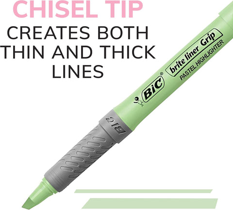 BIC Brite Liner Grip Pastel Highlighter Set, Chisel Tip, 6-Count Pack