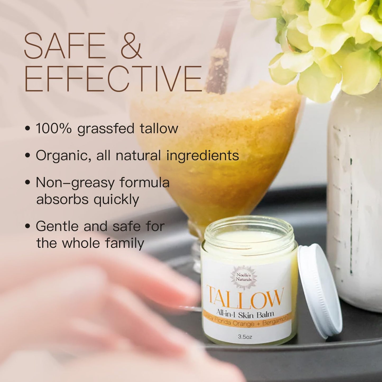 Tallow Balm - 100% Organic Grassfed Tallow - 3.5oz - Orange + Bergamot - Moisturizing - Dry Skin - Stretch Marks - All Natural