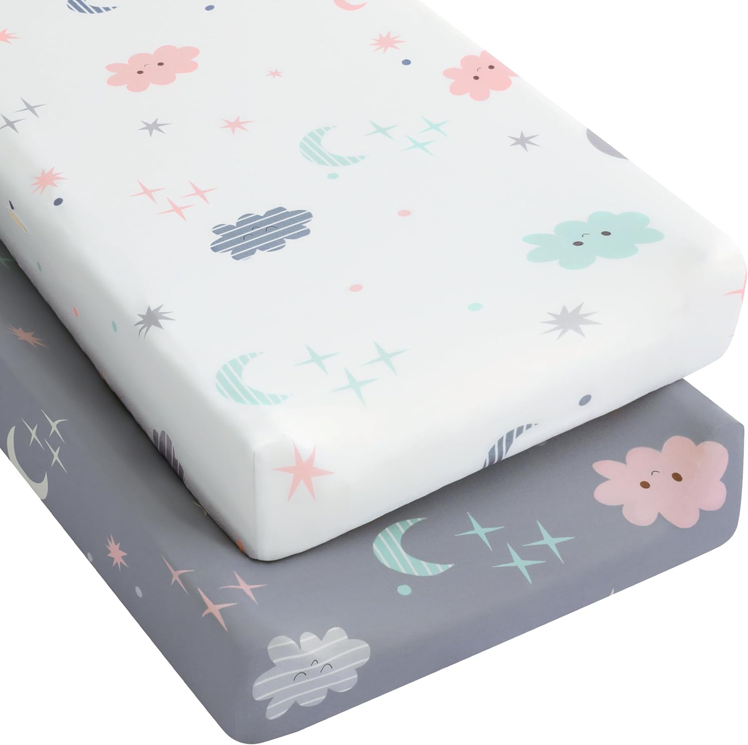 Yoofoss 2-Pack Diaper Changing Pad Cover for Boys Girls 32x16 (Grey+Cloud)