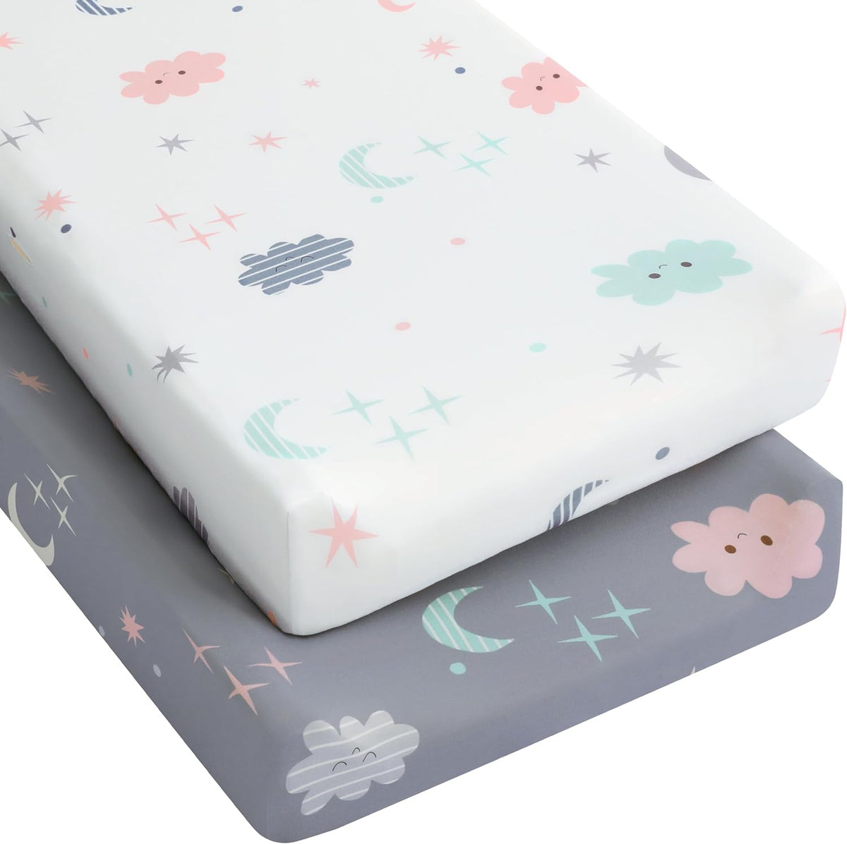 Yoofoss 2-Pack Diaper Changing Pad Cover for Boys Girls 32x16 (Grey+Cloud)