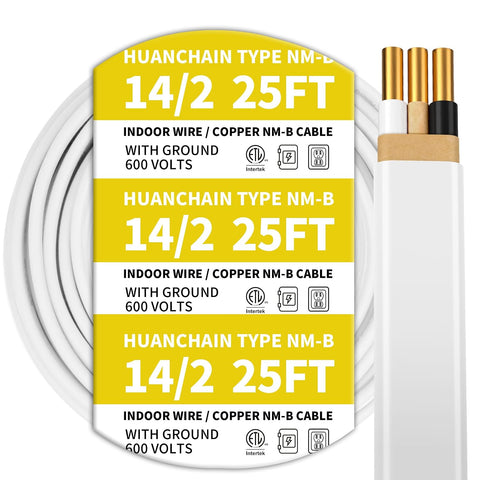 HUANCHAIN Indoor 14/2 W/G NMB Wire White 25FT Non-Metallic Sheathed Cable