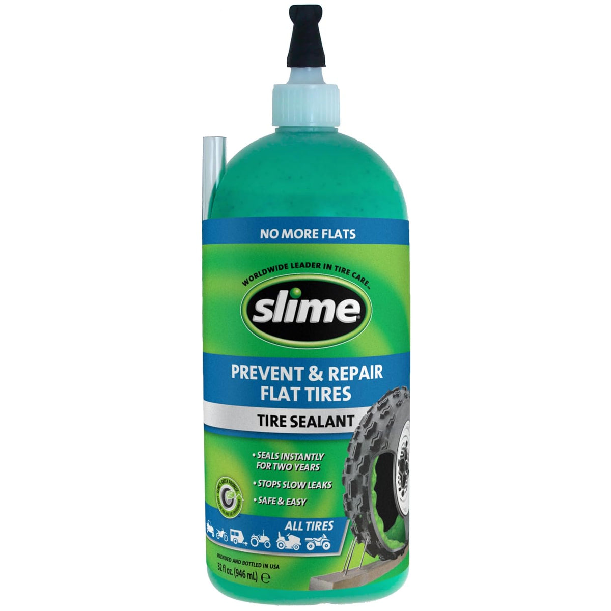 Slime 10009 Flat Tire Puncture Repair Sealant, Prevent and Repair, All Off-Highway Tubeless Tires, 32 oz Bottle