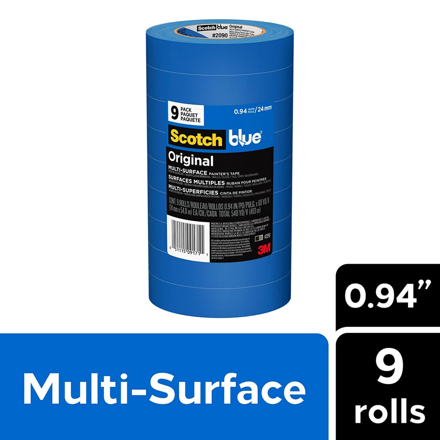 ScotchBlue Original Multi-Surface Painter's Tape 1 Inch Wide, 9 Rolls
