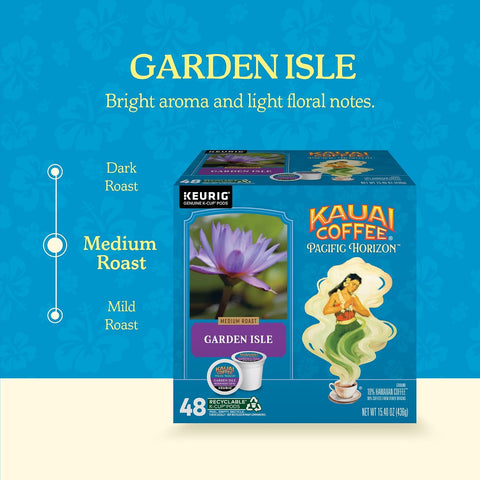 Kauai Coffee K-Cup Pods for Keurig Brewers – Arabica Coffee, 10% Hawaiian – Medium Roast, Bright Aroma With Light Floral Notes – Garden Isle, 1 Pack of 48 Single Serve K-Cups
