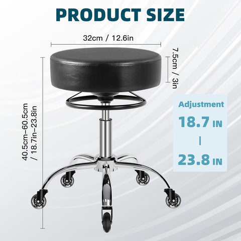 Black Rolling Stool with Wheels 400lbs - 360° Quietly Smooth